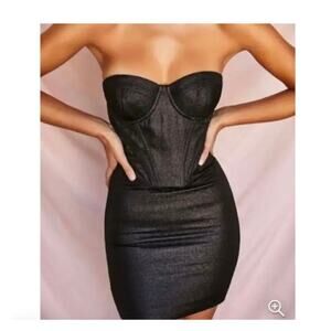 House of CB Corset Satin Black Strapless Corset Mini Dress Black Size L NWT